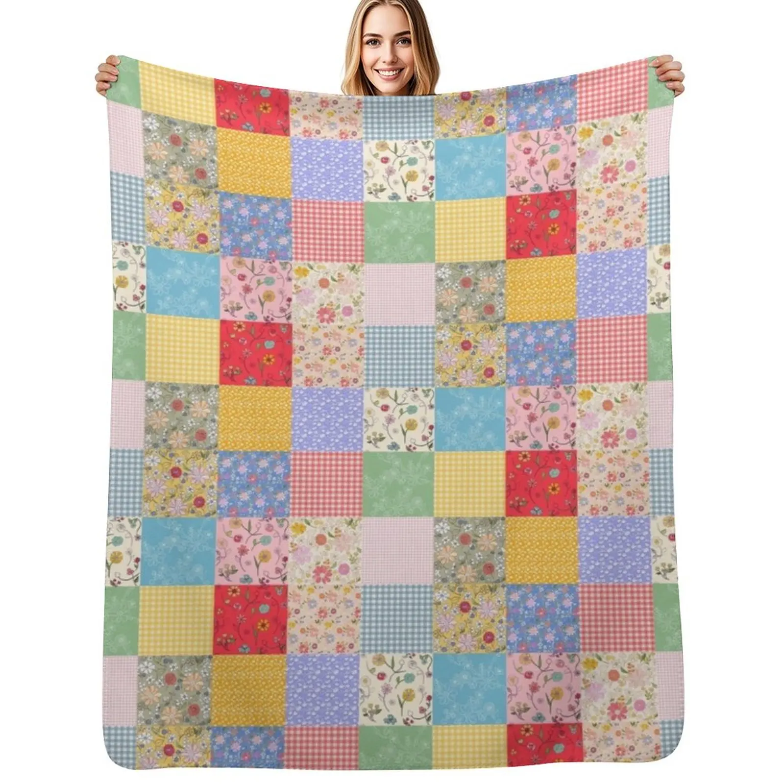 Happy Cottage Patchwork Throw Blanket Weighted Luxury Thicken Stuffeds Beach Comforter Thermals For Travel Blankets