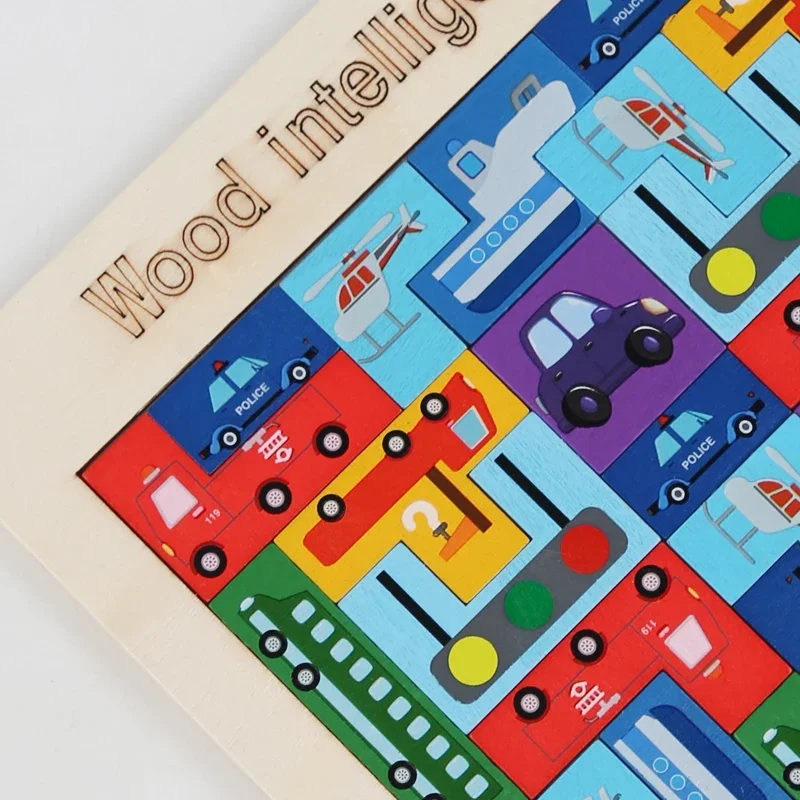 1PC Wooden Blocks Multifunctional Animal Smart Blocks Jigsaw Puzzle Game Traffic 3D Educational Educational Toys for Kids