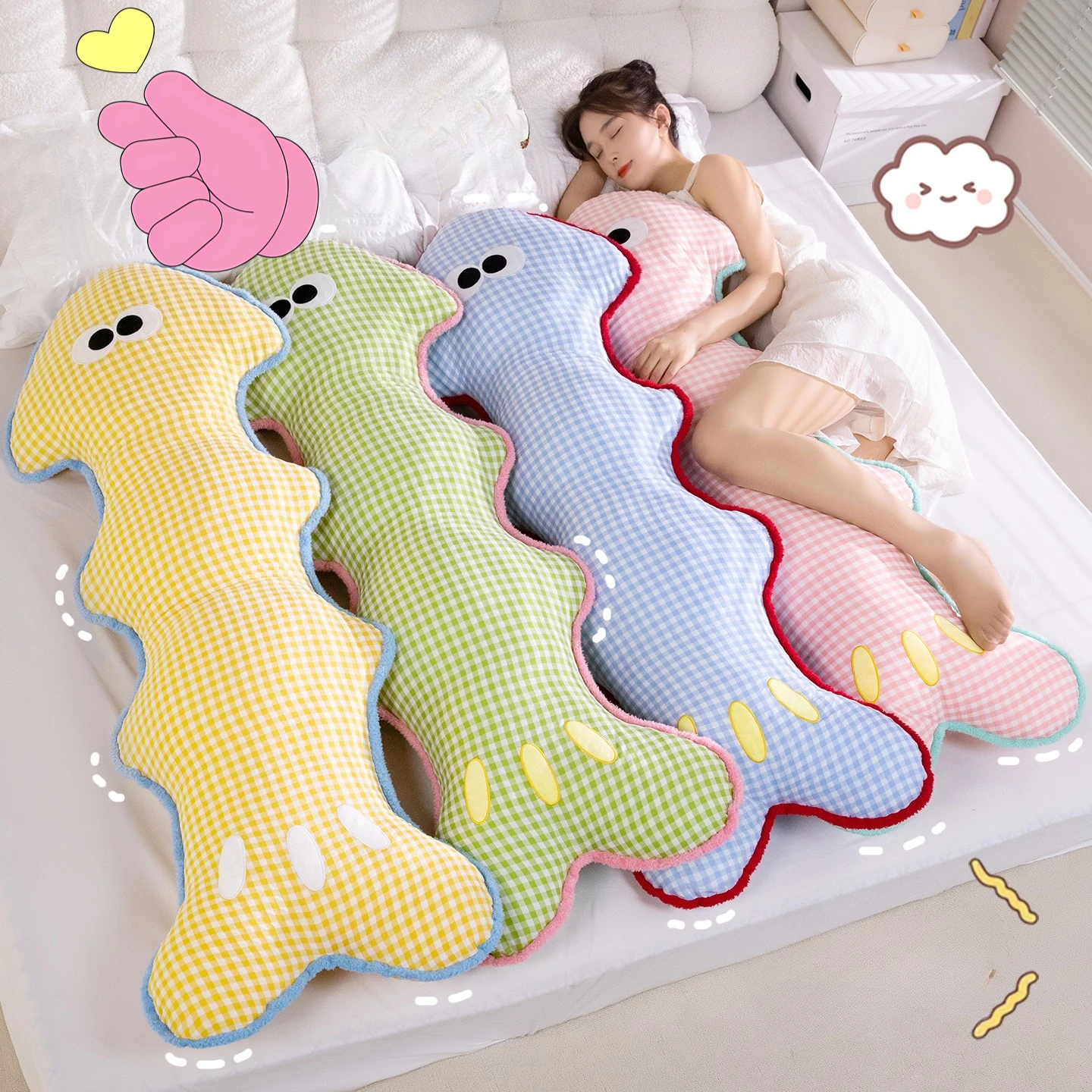 120x60CM Dopamine Fishbone Sleeping Leg Hug Pillow, Ins Style Bed Headrest Pillow for Side Sleep, Washable and Removable