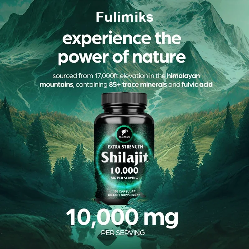 Organic Shilajit Capsules 10000mg Maximum Potency with Fulvic Acid & Trace Minerals for Enhanced Energy & Immune Support