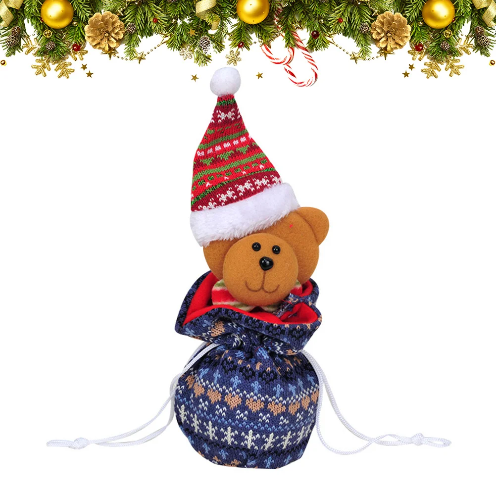 

1Pcs Christmas Tree Hanging Ornament Durable Portable Kids Candy Gift Bag Large Capacity Knitted Cloth Texture Holiday Party