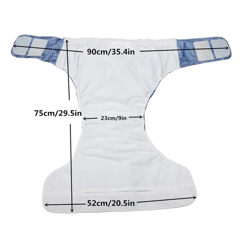 [Sigzagor]1 Adult Cloth Diaper Nappy Urinary Incontinence Pocket Reusable Washable Hook Loop ABDL Age Play 26.7in to 50.4in XL