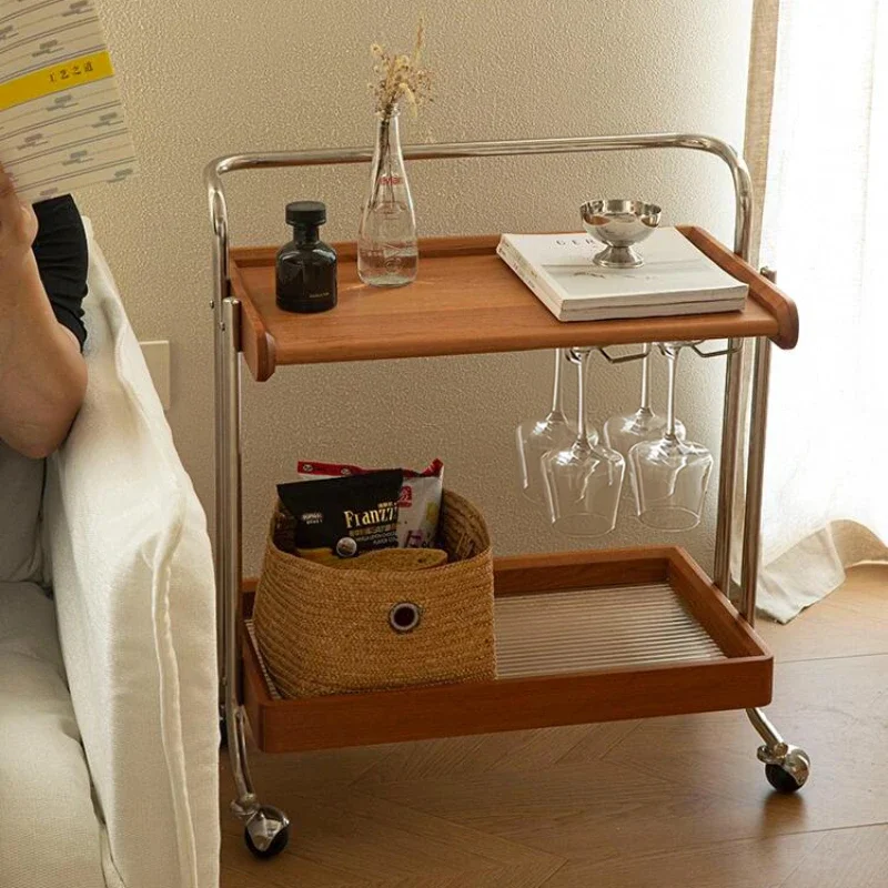 

Storage Trolley Rack Removable Bedside Snack Sofa Solid Wood Side Table