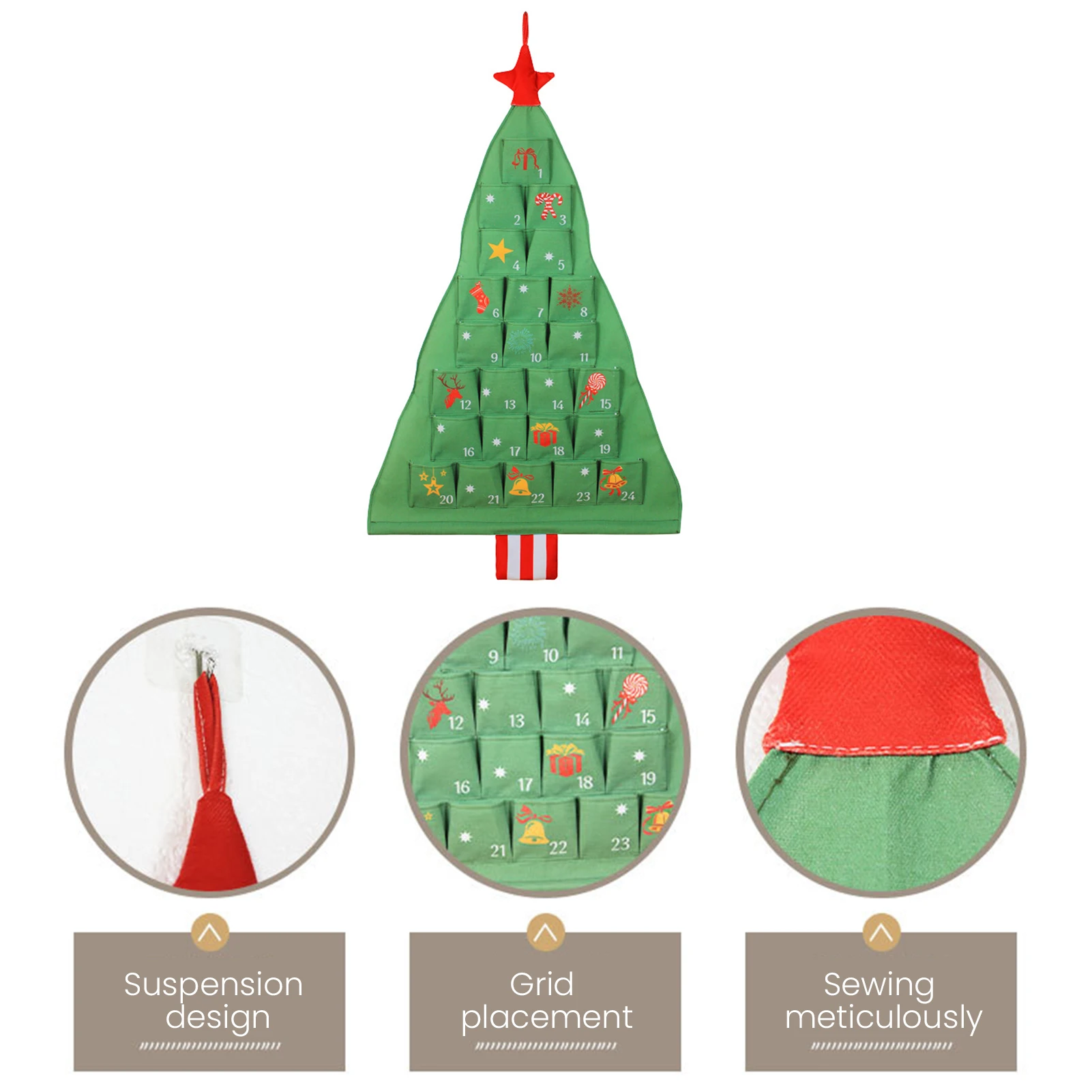 Calendario de Adviento de Navidad con bolsillos, bolsa colgante de pared Natural personalizada para decoración de cuenta atrás de Navidad del hogar