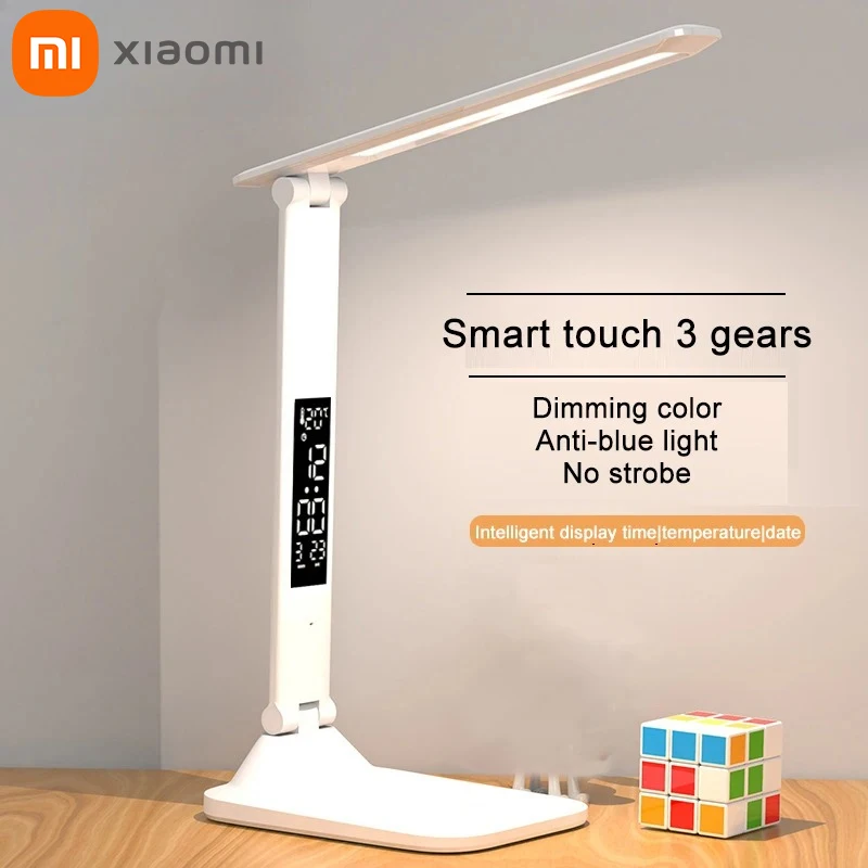 Xiaomi LED Desk Lamps USB Dimmable Touch Foldable Table Lamp With Calendar Temperature Clock Night Lights For Study Reading Lamp