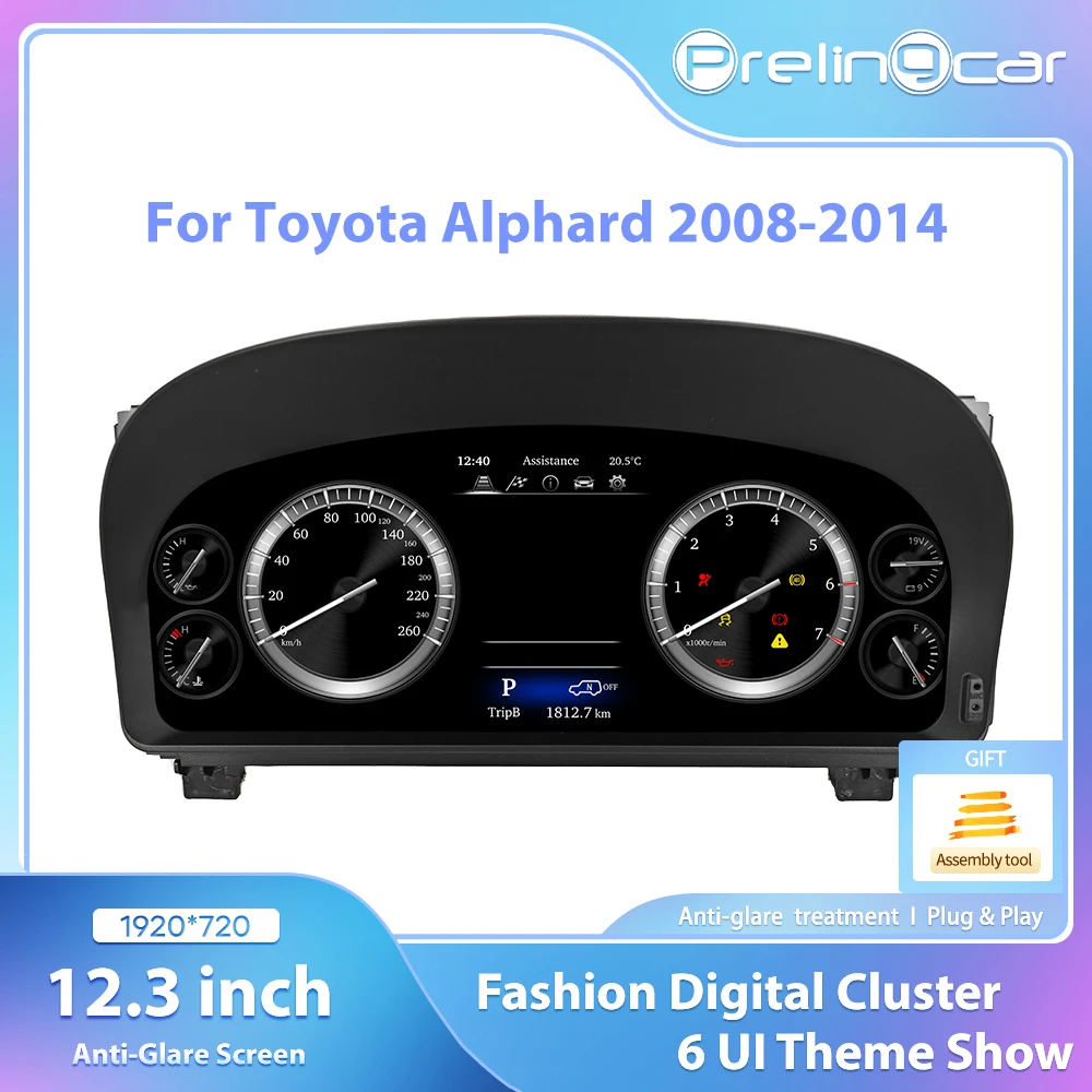 Prelingcar  Digital Dashboard For Toyota Alphard 2008-2014 Years Car Lcd Panel Speedometer Virtual Cockpit