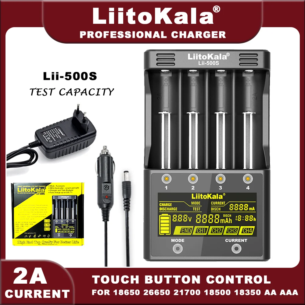 Liitokala Lii-500S Lii-ND4 Lii-CH2 3,7 V 18650 18350 18500 21700 26700 20700 14500 26650 Ładowarka do akumulatorów litowych NiMH 1,2 V