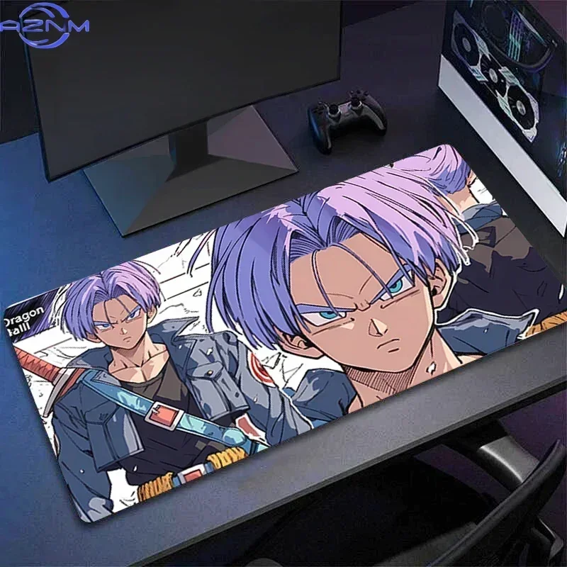 Anime Golden Hair Warrior Blue Background Sword Effect Print Mouse Pad, Rubber Non-Slip Base, Smooth Surface for Gaming and Offi