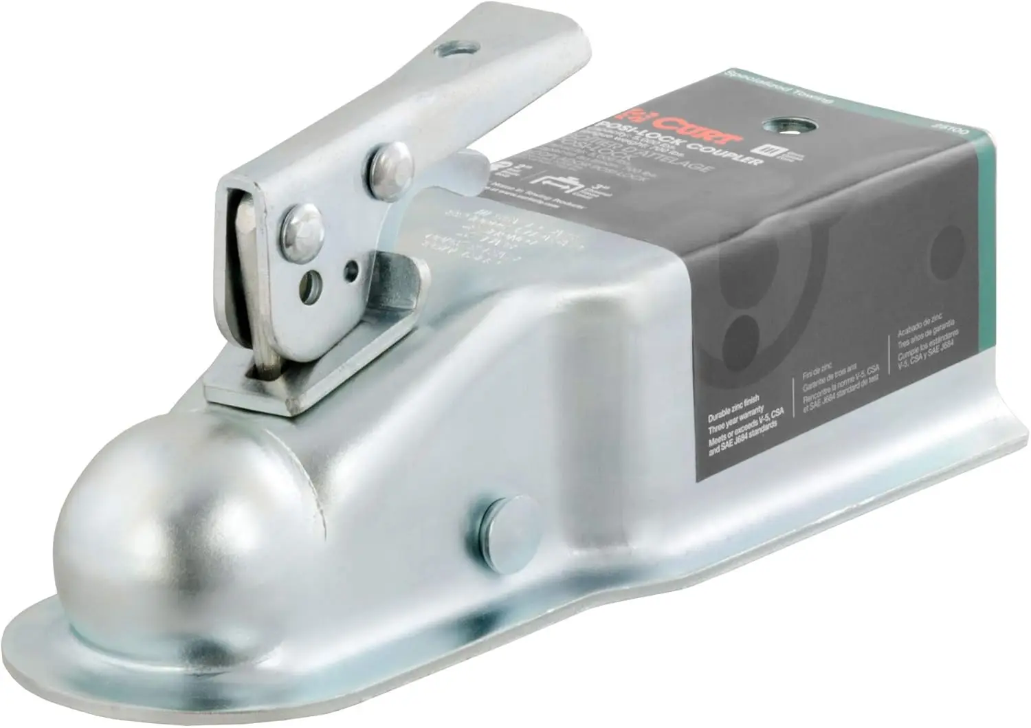 

3-Inch Channel Straight Tongue Trailer Coupler for 2-In Hitch Ball, 5000 lbs Capacity