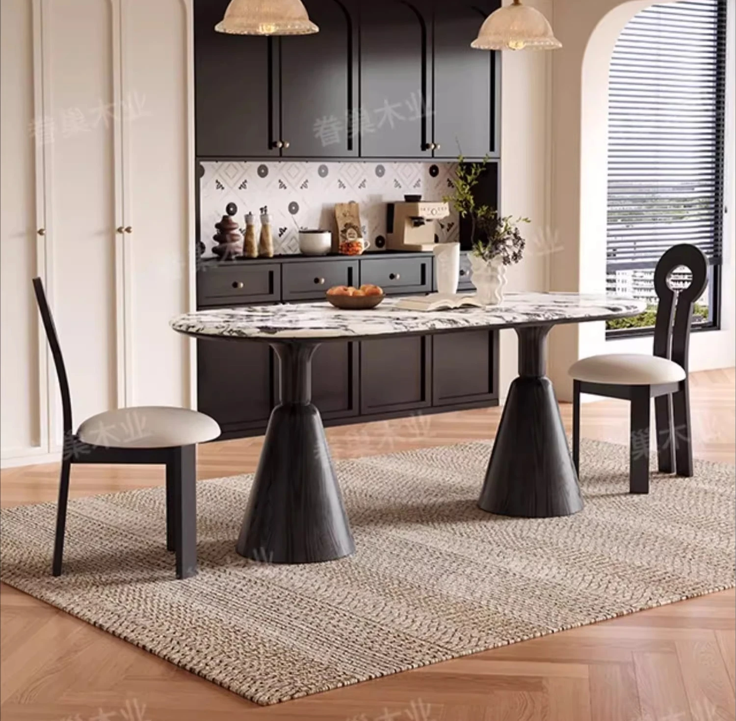 طاولة طعام رخامية فرنسية بولغاري منزلية بسيطة وشقة صغيرة وطاولة طعام متوسطة وقديمة الطراز