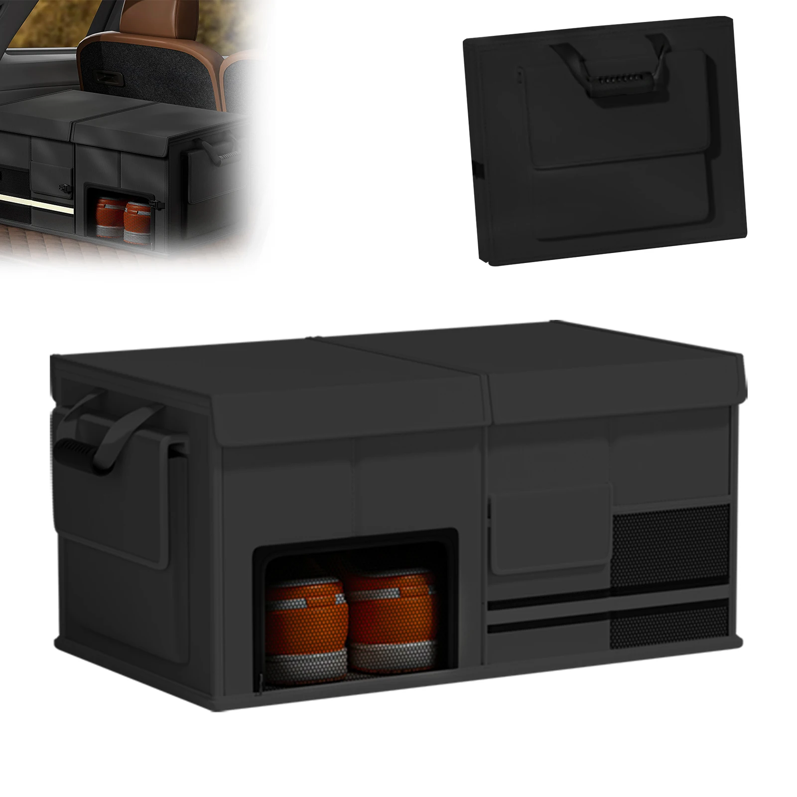 Boîte de rangement pliable pour coffre de voiture, organisateur de voiture portable avec poche de rangement et poignée, grande capacité de 60l, capacité de charge stable