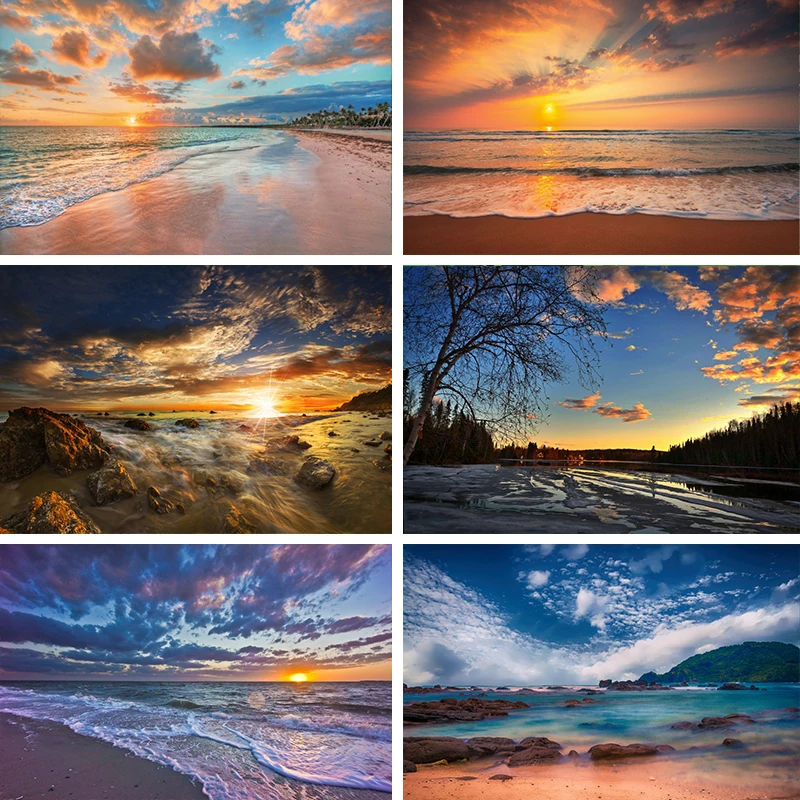 

Laeacco летний фон для фотосъемки с изображением заката моря пляжа неба облаков реквизит для фотостудии Фотофон фотозона