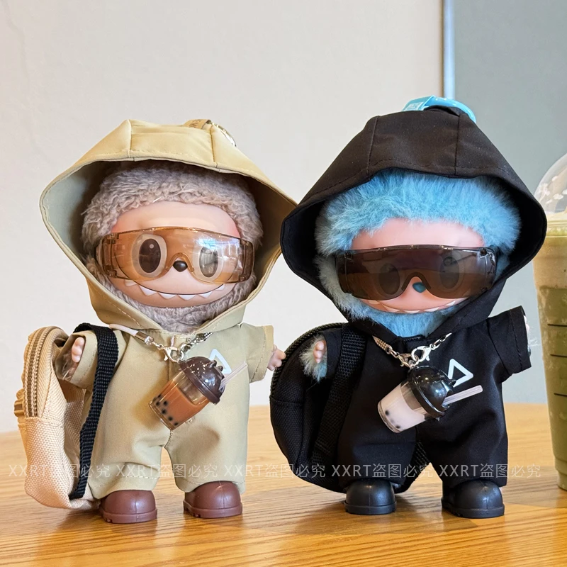 Nieuwe 17 cm Labubu Fashion Stormwear Set Mini Zonnebril Melk Thee Crossbody Tas Labubu Front High Energy Serie Vervanging