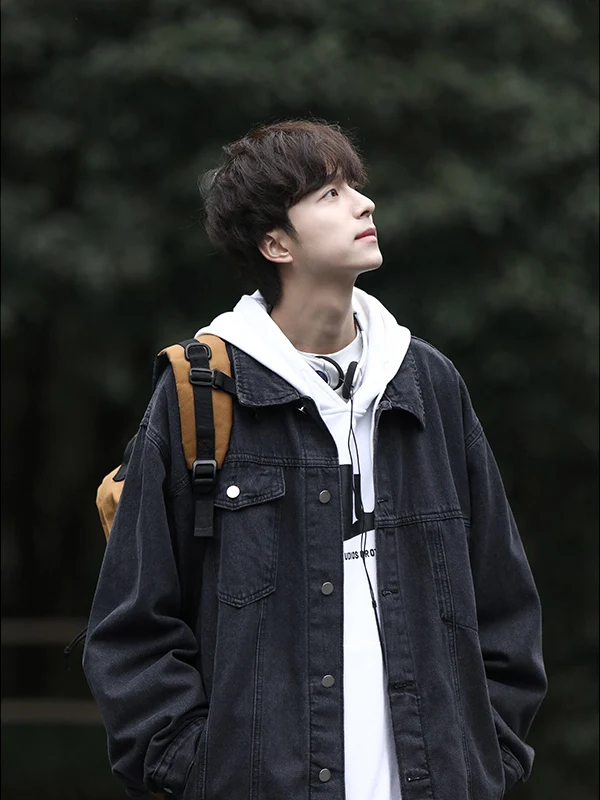 

Autumn Winter Men's Denim Jacket Long Sleeve Shirt Inner Wear Layering Shirt Retro Japanese Style Casual Loose Fit Button up