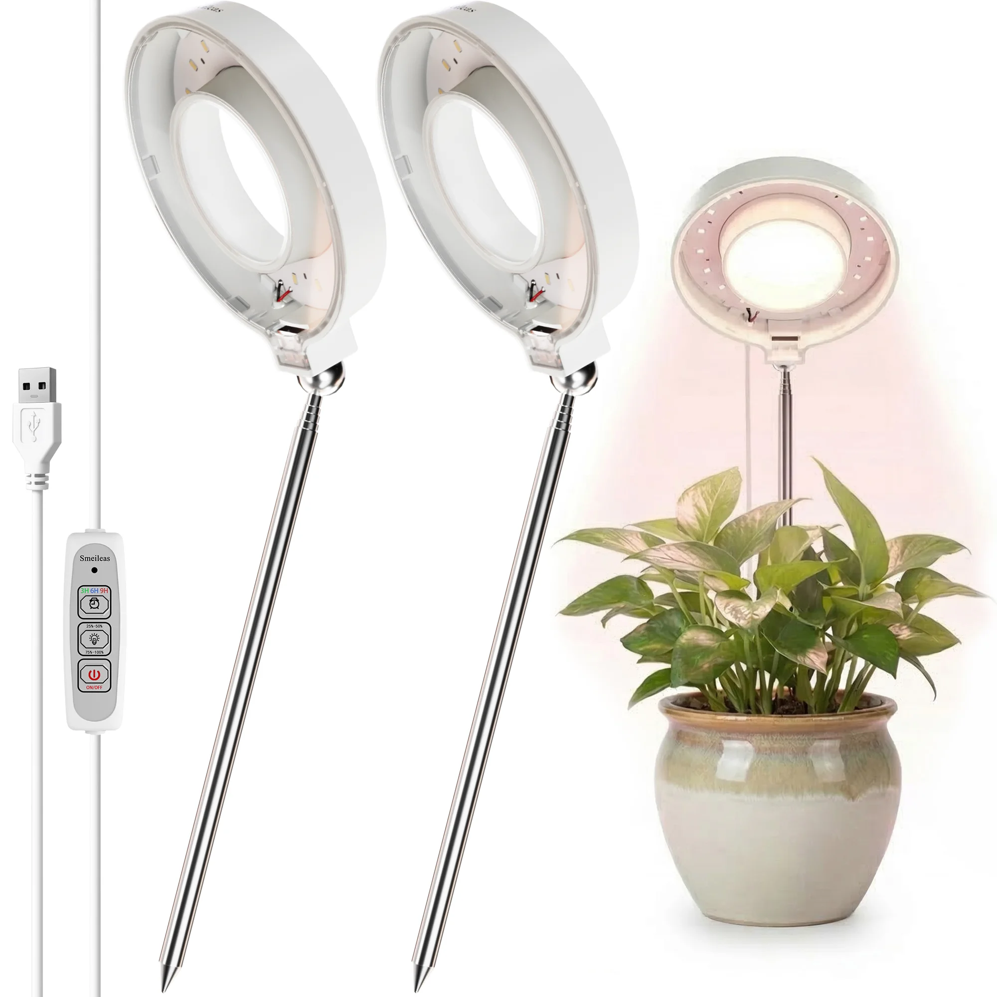 

2pcs, New Generation Magnetic 720° LED Grow Light, Full Spectrum Sunlike Lamp with Timer for All Indoor Plants