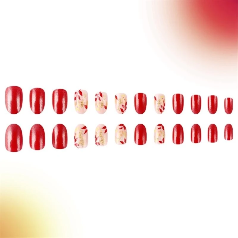 L8RD Leaves False Nails Almond Full Cover on Nails Thanksgiving Press On Nails Manicures Supplies for Woman