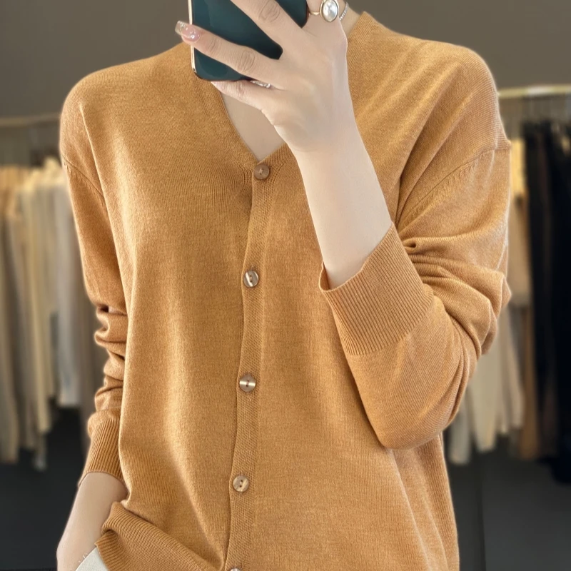 Knitted cardigan women's solid color minimalist spring/summer hot selling long sleeved flesh covering and slimming jacket