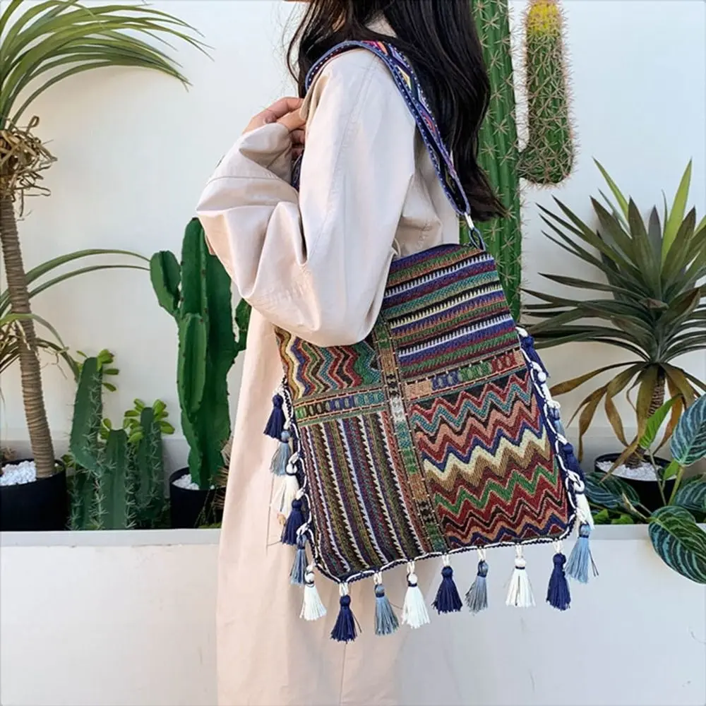 Fringe Ethnic Style Crossbody Bags Cloth Large Capacity Tassel Shoulder Bag Weaven Bag Handbag Bohemian Tote Bag Outdoor