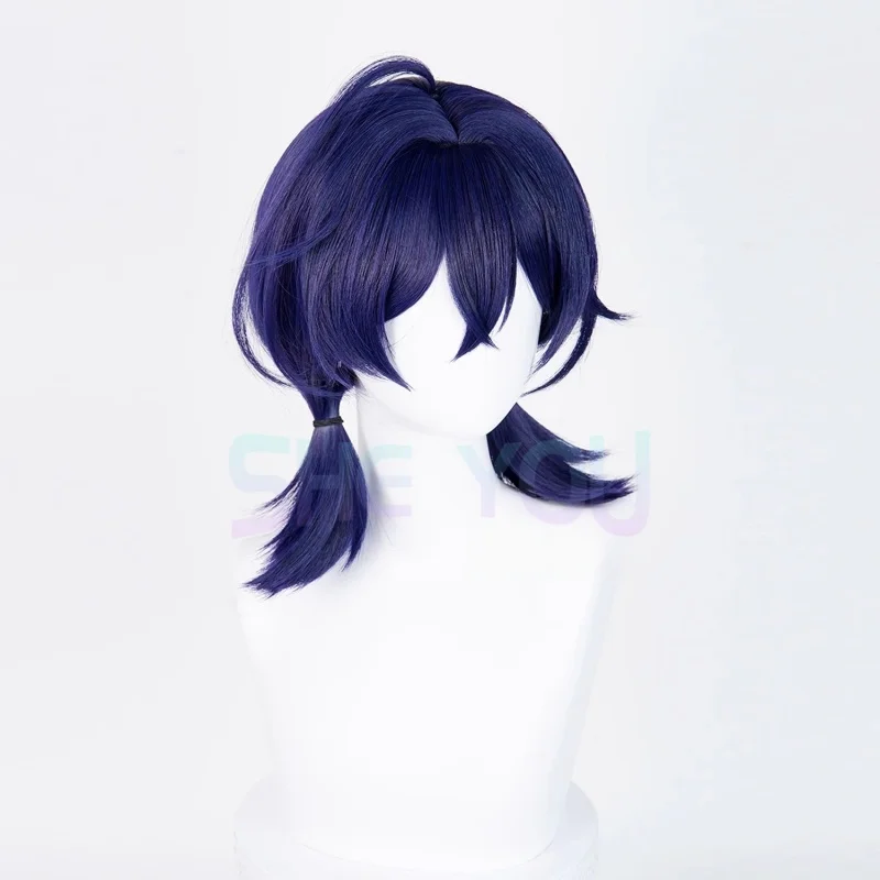 Game Belle Long 40cm Blue Black Double Ponytail Cosplay Anime Wig Heat Resistant Synthetic Hair Halloween Party Wigs
