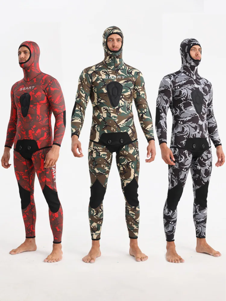 

2-piece Hood Premium Neoprene Wetsuit Mens 5mm Super Stretch Camouflage Fullsuit for Freediving Snorkeling Spearfishing Wet Suit