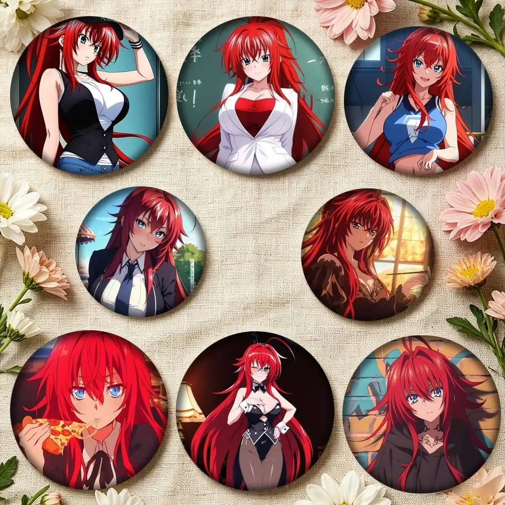 High School DxD Akeno Himejima Laser 25 32 44 58 75mm Badges Personalized Round Brooches Pins Accessory Gift