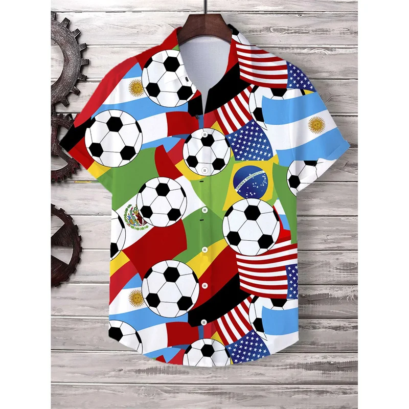 3D Printed Football Hawaiian Shirt Men National Flag Pattern Blouse Summer Casual Short Sleeves Aloha Shirts Sport Lapel Tops