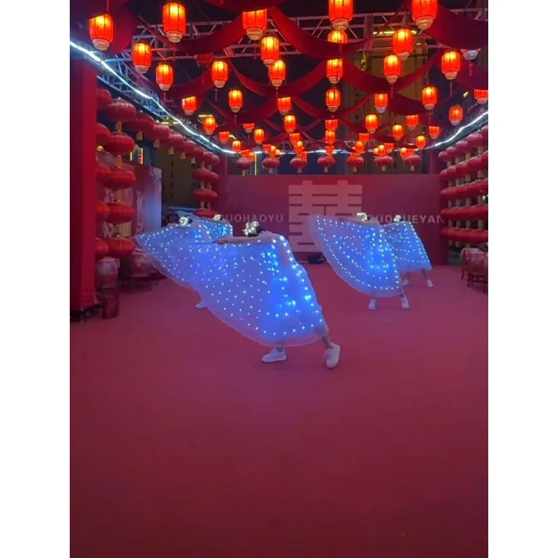 أجنحة متوهجة كيب فراشة تنورة أداء ارتداء مرحلة الرقص LED تضيء ملابس رقص الباليه الفلورسنت تنورة طويلة شفافة #5