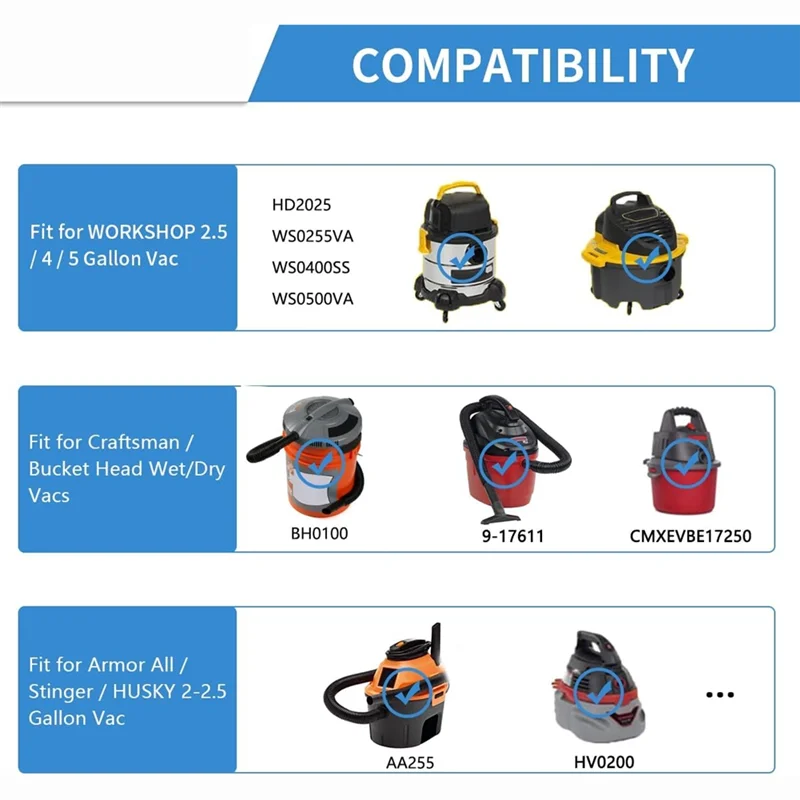 WS01025F2 كيس مرشح الرطب والجاف للحرفي 9-38737 المكانس الكهربائية مع أشرطة الاحتفاظ استبدال VF2000 12 + 4