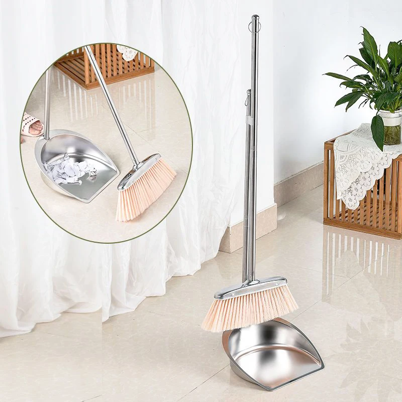 Broom Dustpan Set Stainless Steel Upright Broom Dustpan Cleaning Tool Long Handle Dustpan Broom Combination Home Accessories