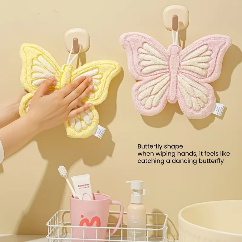 2/1 piece, color randomly selected, premium quick-dry skin-friendly butterfly hand towel, coral fleece, delicate texture, suitable for both kitchen and bathroom, perfect as a Halloween or Christmas gift