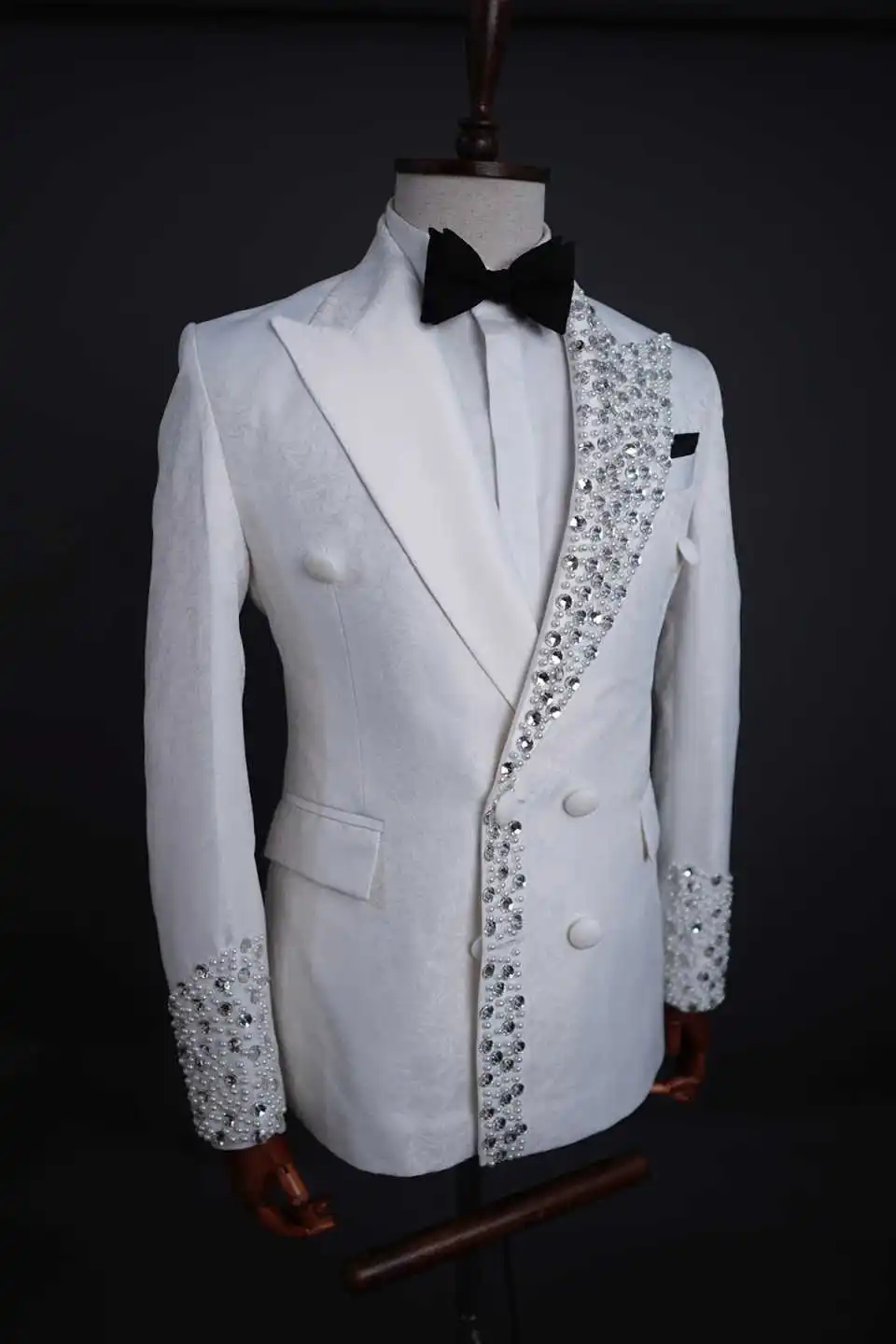 Stunning Handmade Rhinestone Formal Tuxedo Blazer Double-Breasted Gala Party Wedding Prom Event Jaqueta Masculina Customized