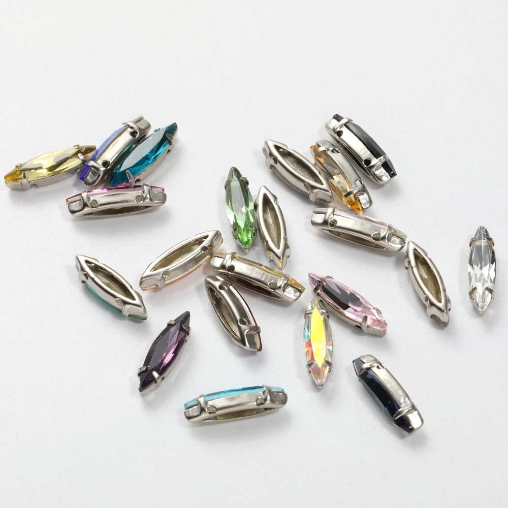 4x15mm Navette Frame For Rhinestones Hollow Out Golden Claws Thicken Copper Material For Sewing Claws Stones Base Container