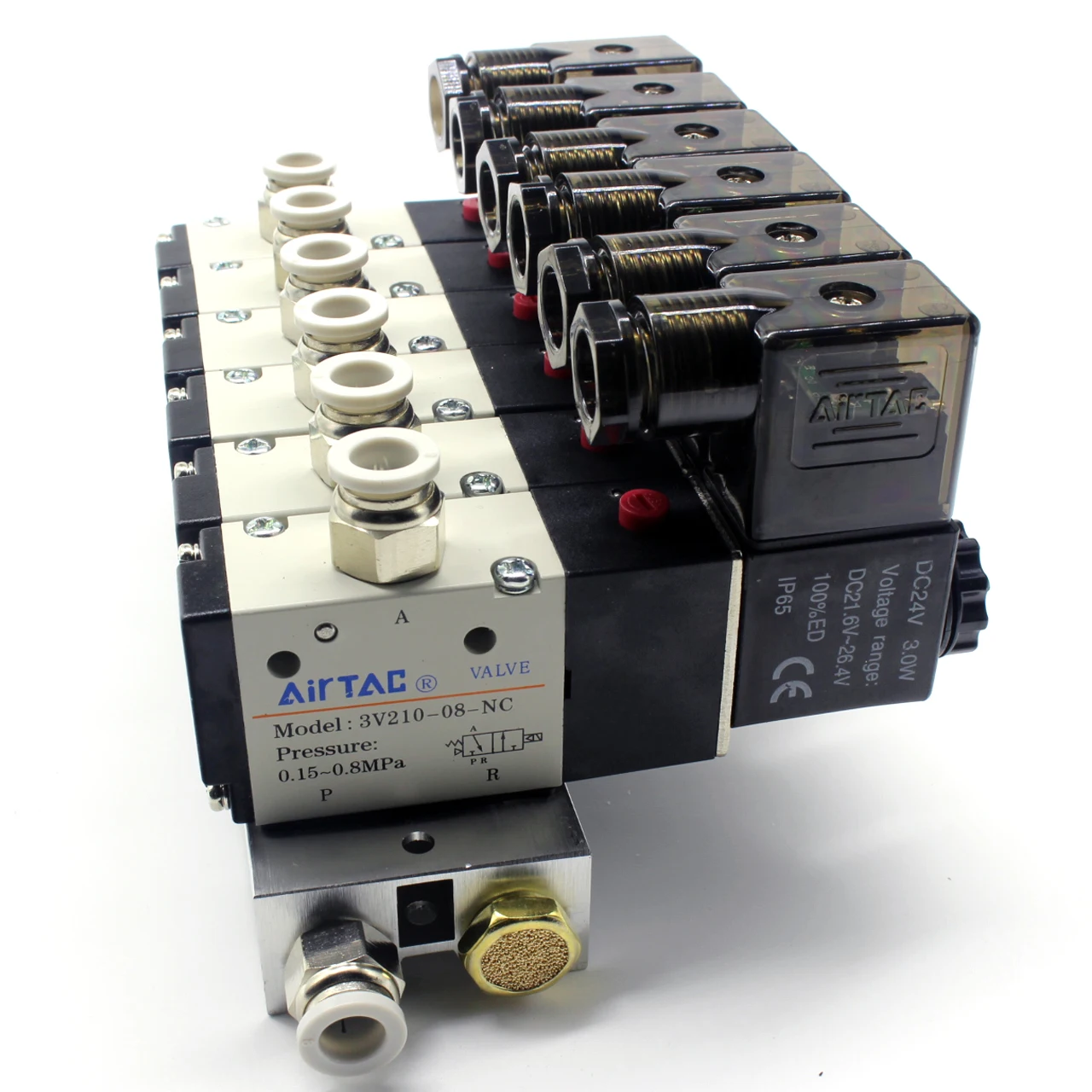 3V210-08 Manifold Station Solenoid Valve  3 port 2 position Multi-way Combination DC12V 24V AC220V With Fitting Solenoid Valves