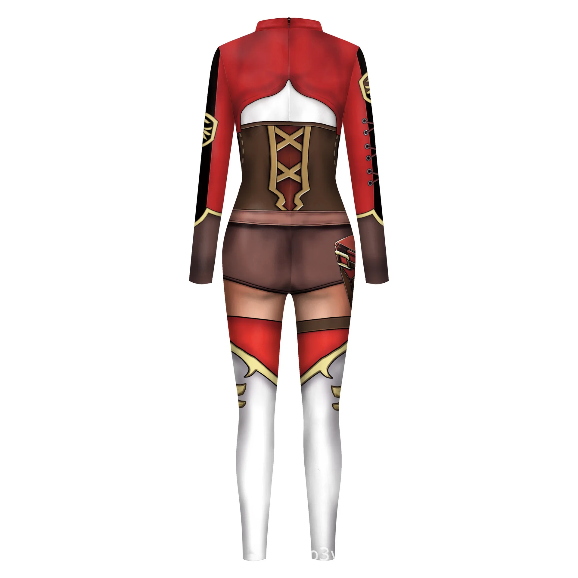 Halloween Sexy Damen Kostüm mit Digitaldruck, Karneval Bodysuit mit Reißverschluss, Party Cosplay Jumpsuit Outfit – Detail 25