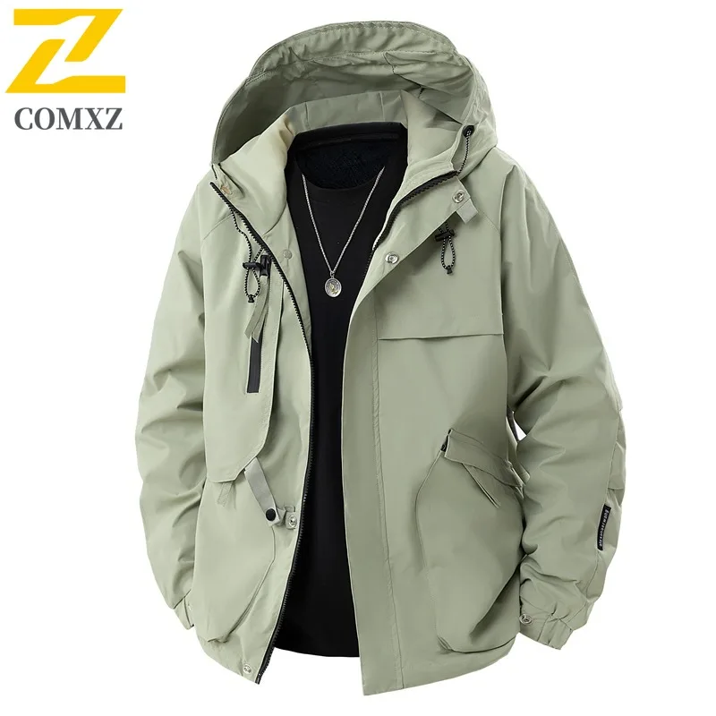 سترة مميزة بغطاء للرأس من COMXZ للرجال للتنزه في الهواء الطلق ومقاومة للرياح معطف دراجة نارية على طراز الشارع الحضري ملابس خريف جديدة خفيفة #4
