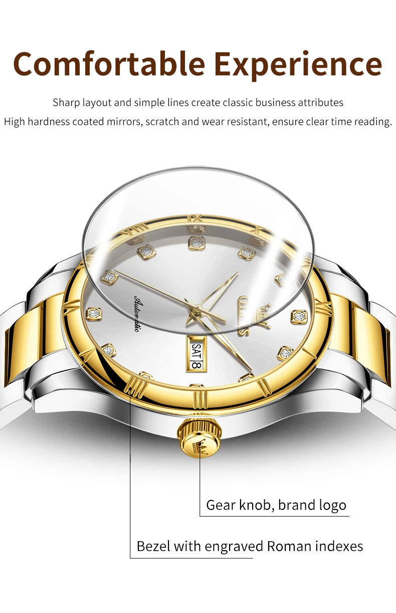 ساعة أوليفس ميكانيكية أوتوماتيكية للرجال ، ساعات يد من الفولاذ المقاوم للصدأ للعمل والترفيه ، أصلية ، عالية الجودة ، جديدة ،