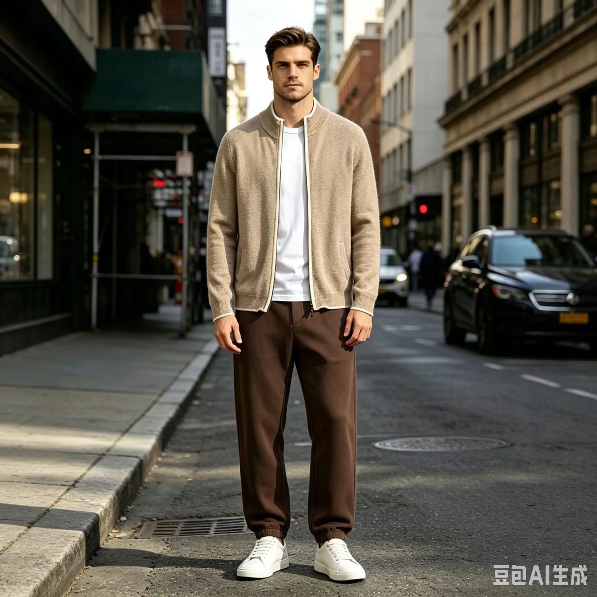Men's Cashmere Zipper Open Collar Knitted Jacket with Contrast and Edge Solid Color Casual Warm Autumn/Winter Coat New 2026