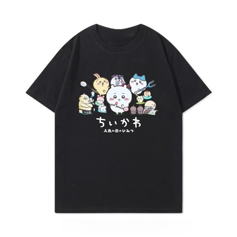 Chiikawa Cute Kawaii Anime Starry Tee Men's Women's Black Retro Cool Graphic Art Print Oversized Short Sleeve Streetwear Top
