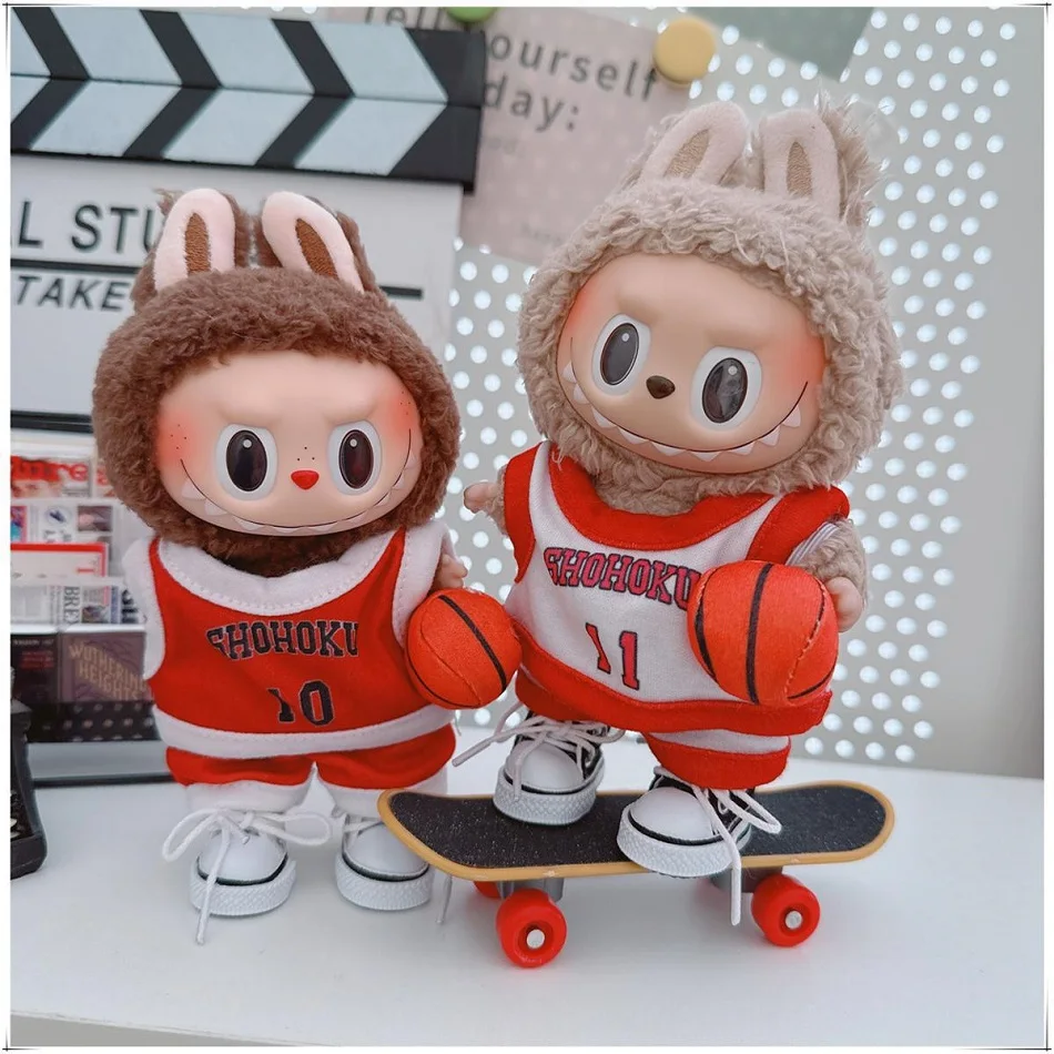 

17cm Suitable for Labubu Clothing the heart macaron vinyl pendant children's clothing LABUBU basketball clothes pants Gift Toy