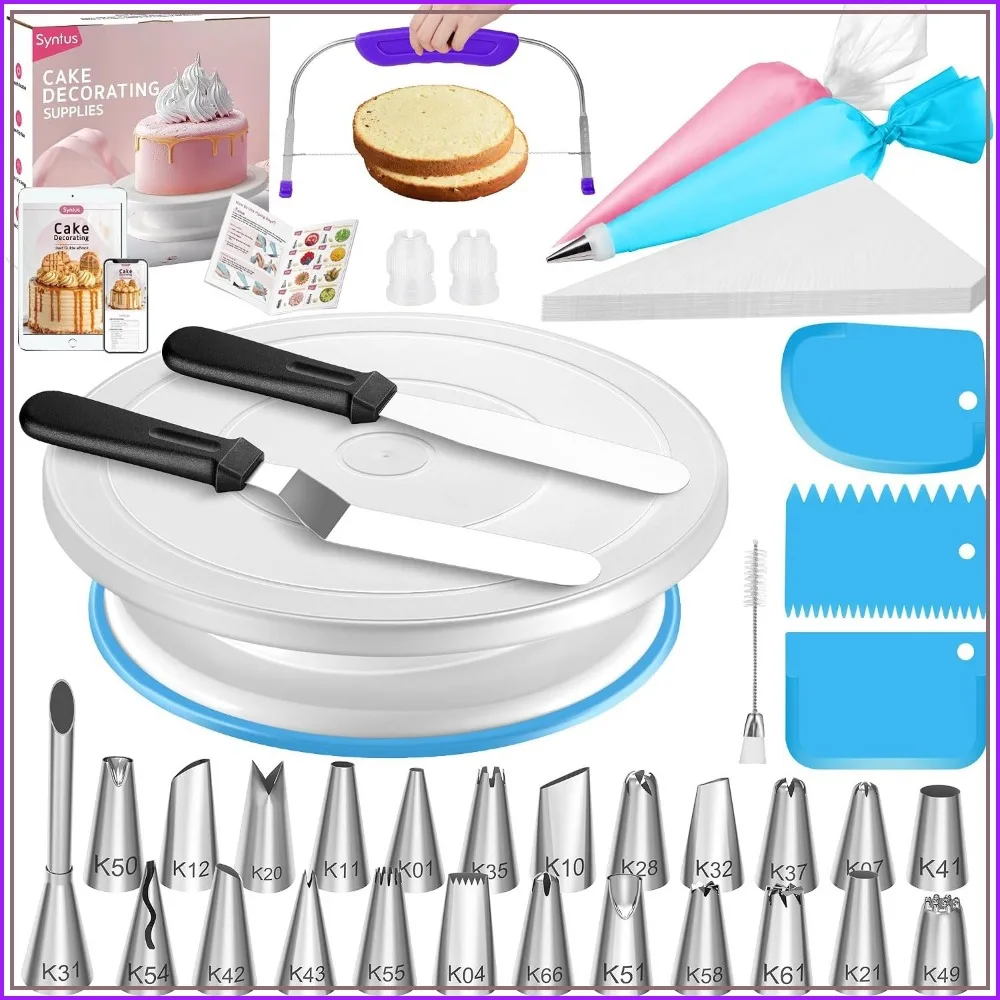 65-Piece Cake Decorating Kit with Turntable, Piping Bags & Tips, Spatulas, Scrapers, Leveler