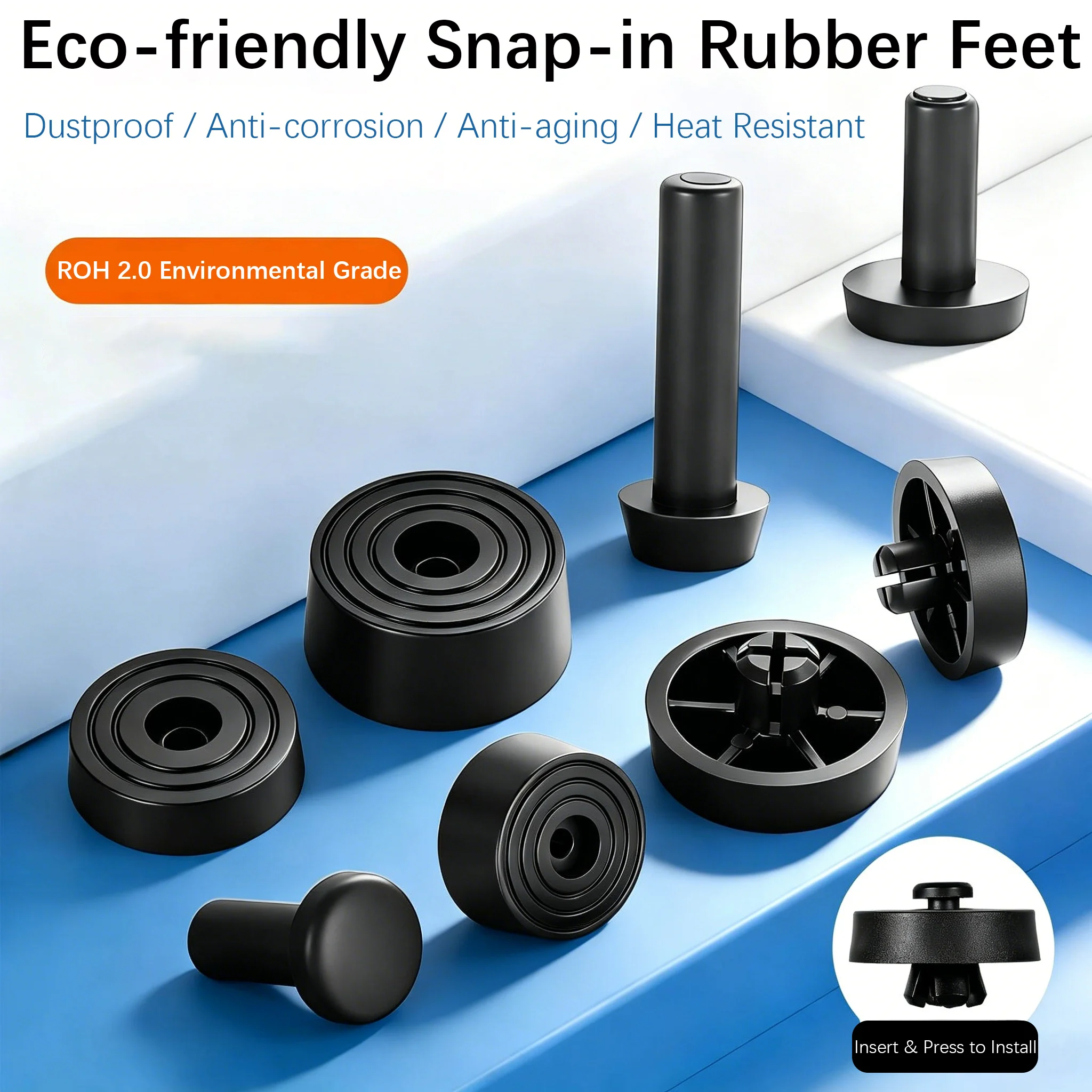 10pcs FF-1~FF-10 Snap-in Rubber Feet, Rivet Self-Locking Pads, Quick Insert Chassis Foot Pads for Computer Cases