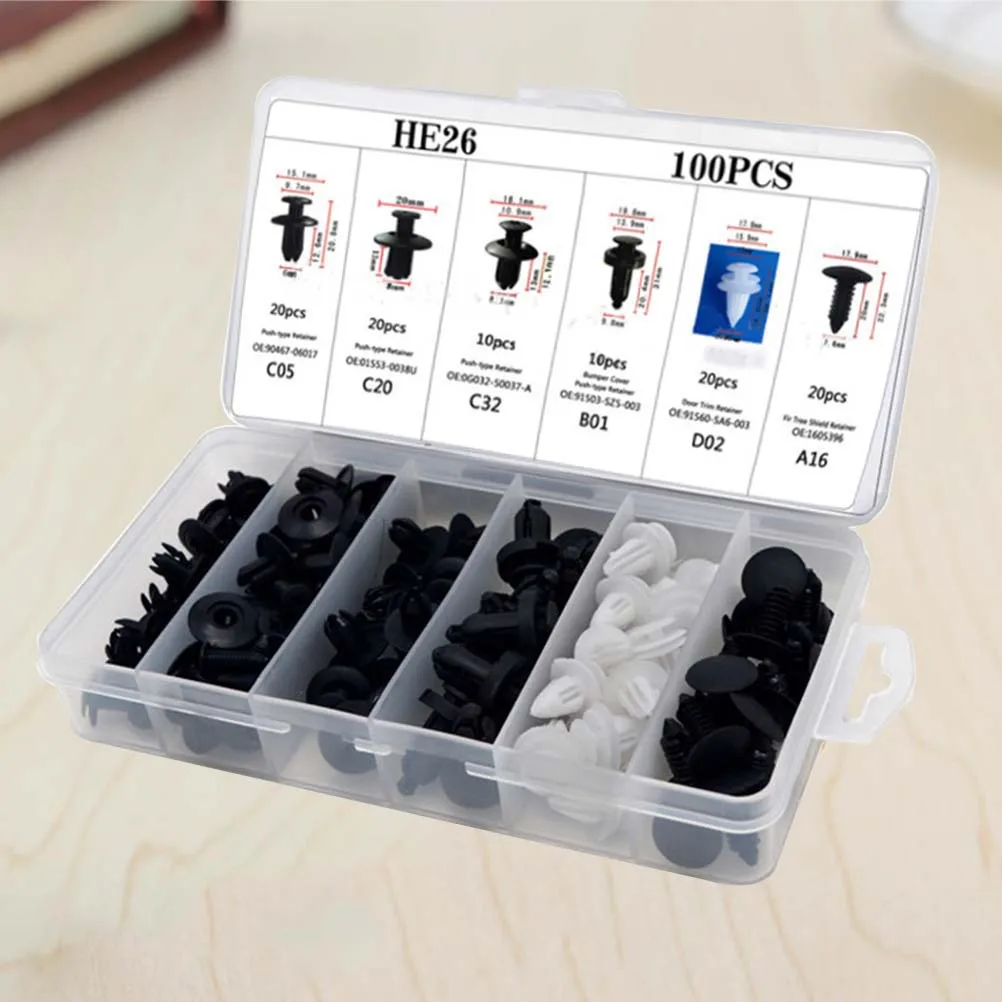 

100pcs Car Snap Set Body Trim Clips Auto Push Pins Heavy-duty Automotive Boxed For Cars Bumper Retainer