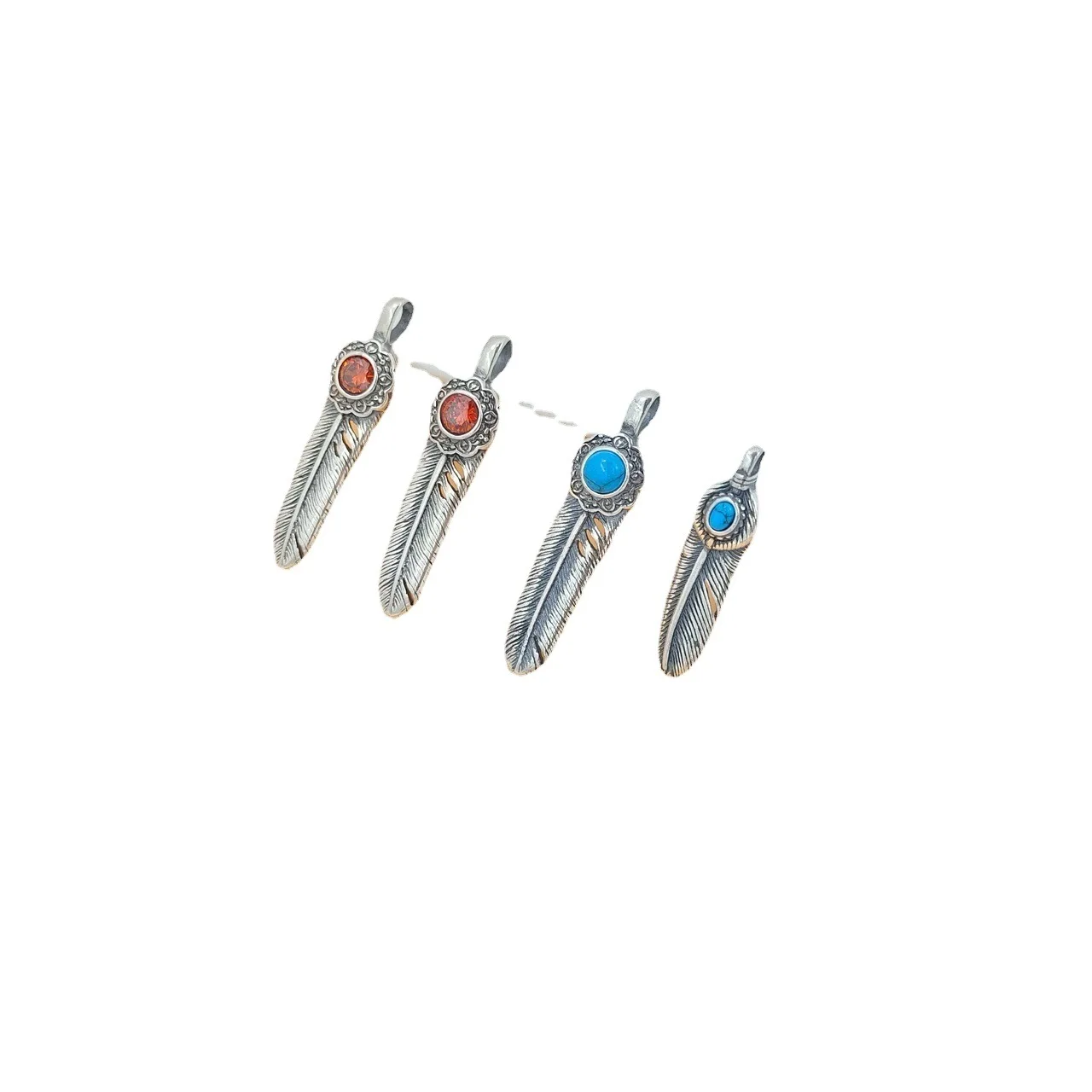 sterling silver trendy casual men's and women's free feathers couplefashion pendant thai silver retro pendant diy accessories