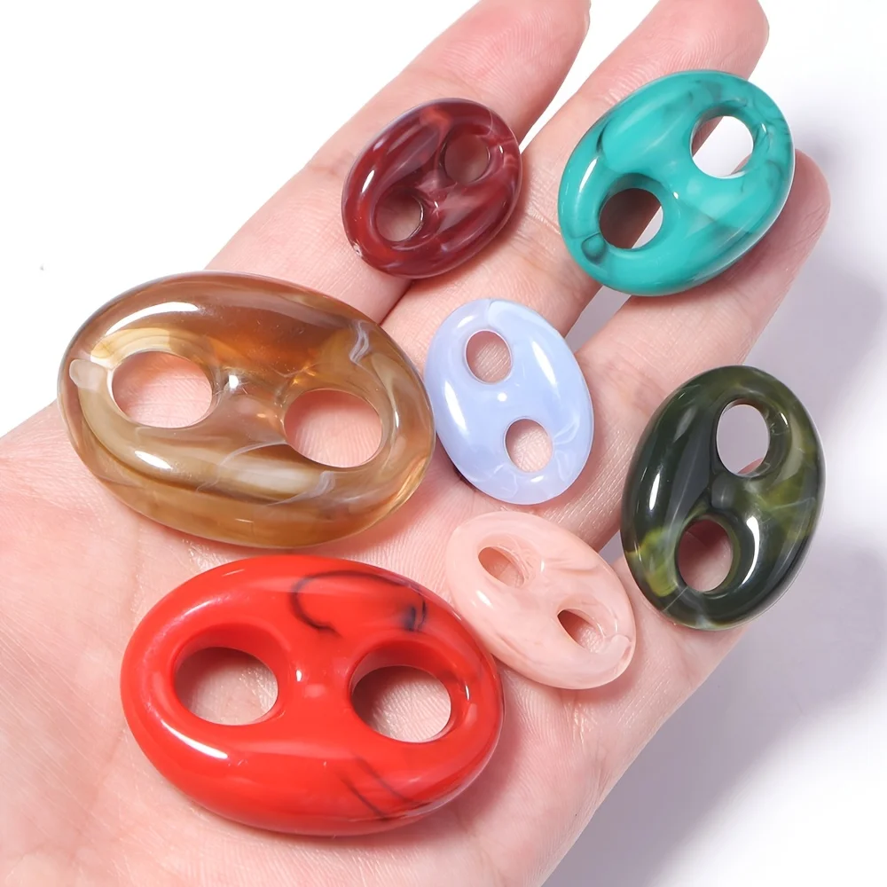 10/5pcs, Multi-size Acrylic Colorful Smudged Pig Nose Style Mixed Color Beads with Holes, Random Colors, Beads&bead