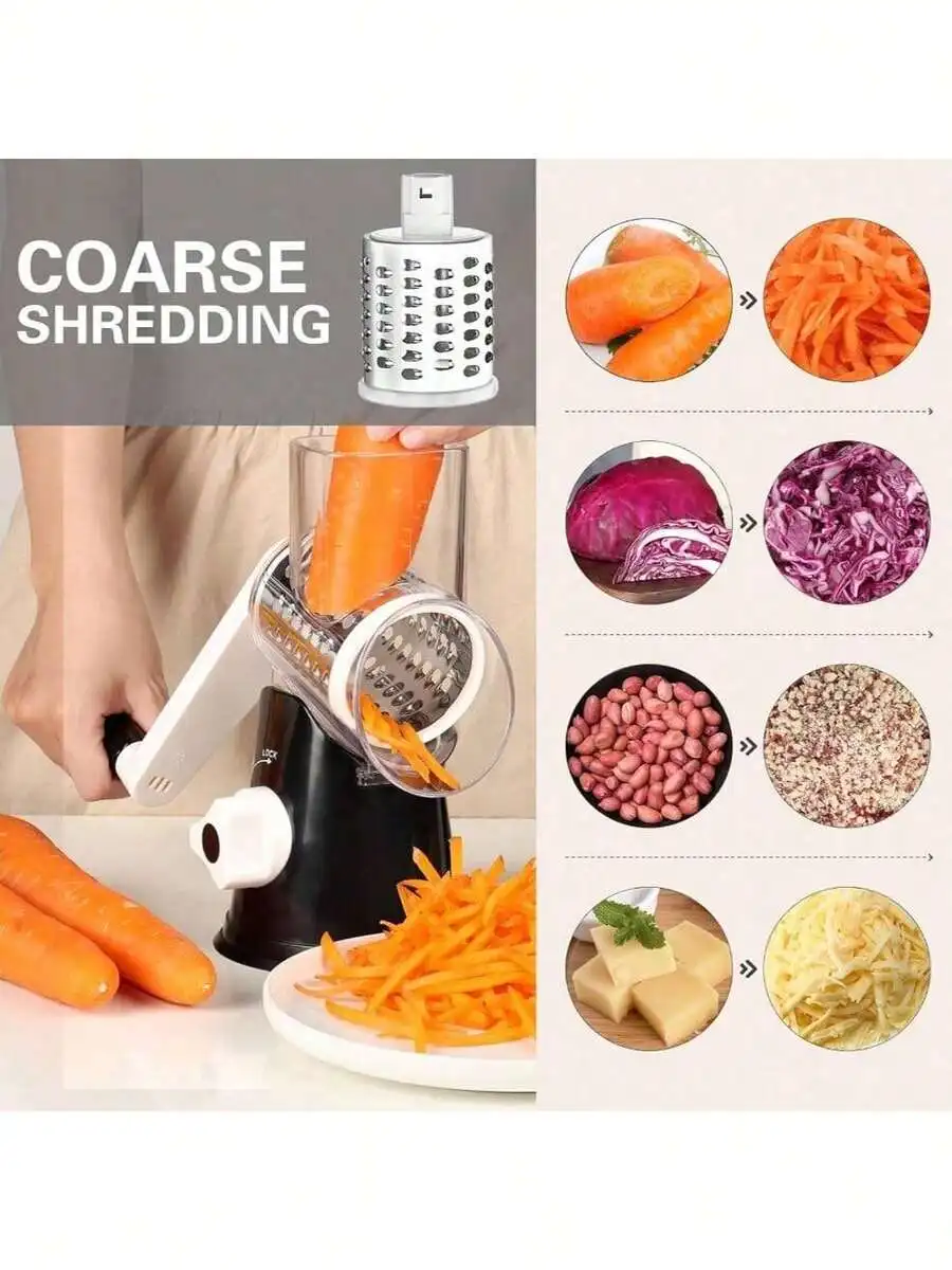 1pc 3-In-1 Multifunctional Convenient Manual Rotary Cheese & Vegetable Grater - Includes 3 Interchangeable Grating Rollers, Suit