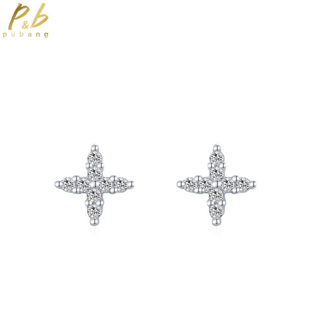 

PuBang Fine Jewelry 925 Sterling Silver Full High Carbon Diamond Simple Cross Stud Earrings for Women Wedding Gift Drop Shipping