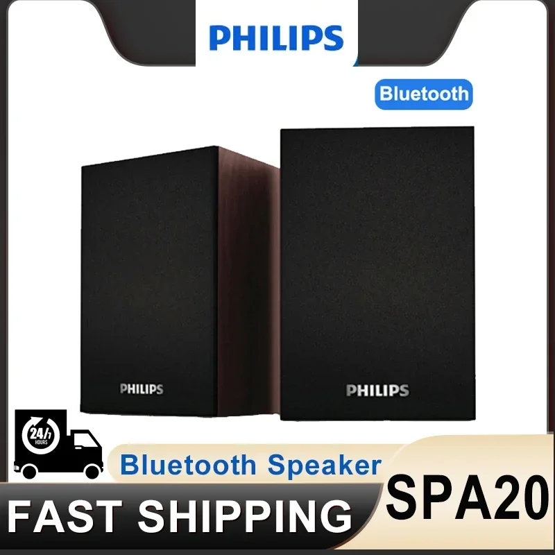 Philips SPA20 Bluetooth-динамик, деревянный шкаф, стереозвук для компьютера и настольного компьютера, Hi-Fi бас-пушка