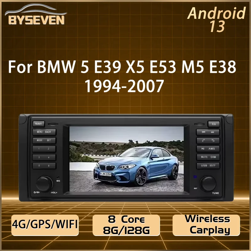 BySeven Android 13 For BMW 5 E39 X5 E53 M5 E38 1994-2007 Car Multimedia Player GPS Navigation Head Unit Stereo IPS DSP SIM 4G