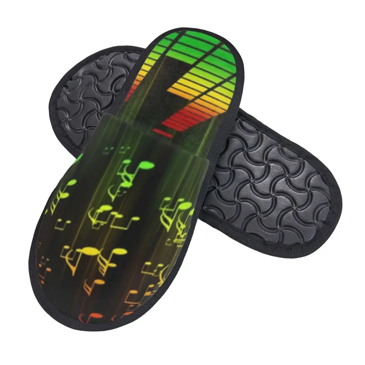 Plush Indoor Slippers Colorful Music Notes Warm Soft Shoes Home Footwear Autumn Winter