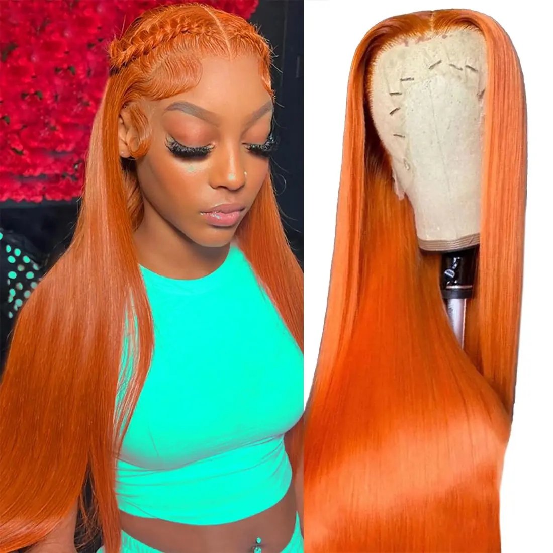 

Orange Ginger 13x6 hd Lace Frontal Human Hair Wig 13x4 Straight Lace Front Wig Colored Glueless Wigs Human Hair Ready to Wear